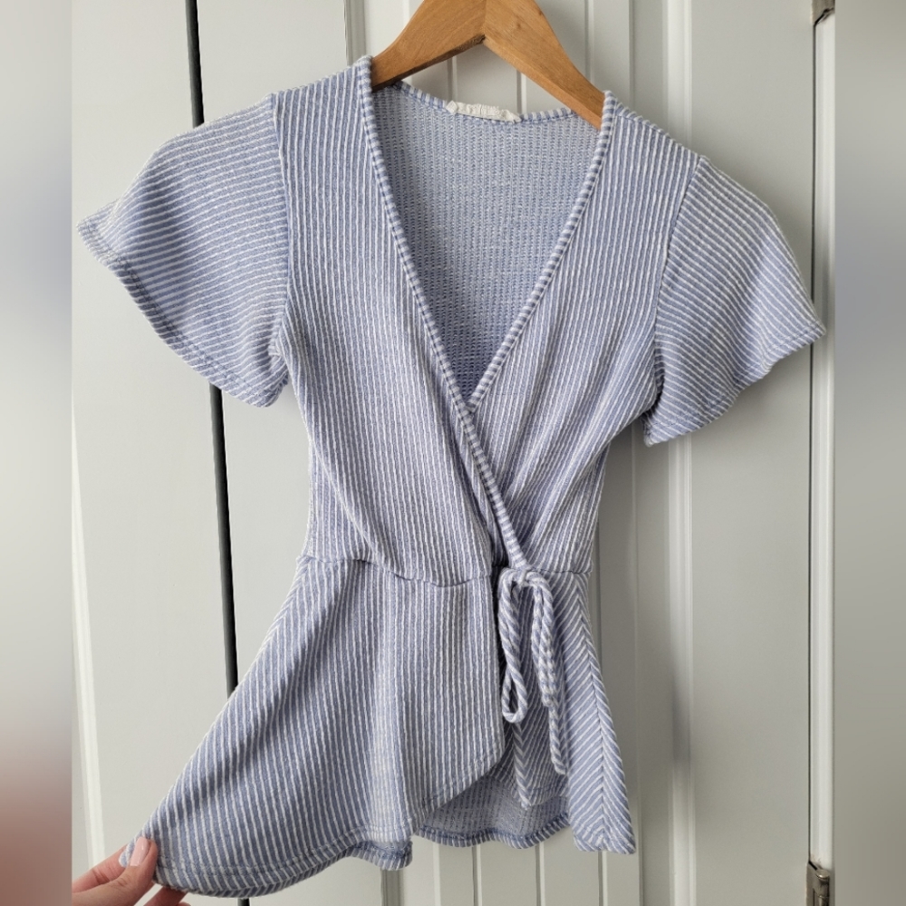 Light Blue Wrap Blouse